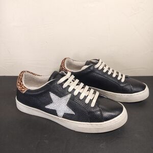 Steven New York‎ Rubie Star Sneakers Womens Size 8.5 Black Leather Fur Calf Hair